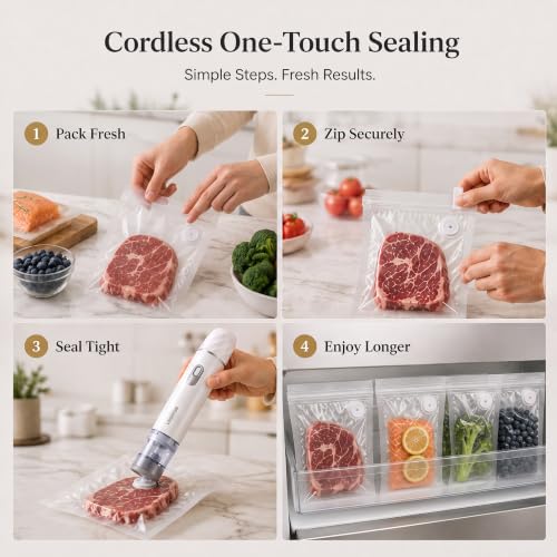 Handheld Vacuum Sealer for Food with 30 Reusable Bags - Cordless & Portable