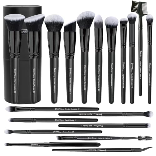 Professional Makeup Brush Set with Holder - 19 Pcs, Synthetic Bristles, Travel Friendly