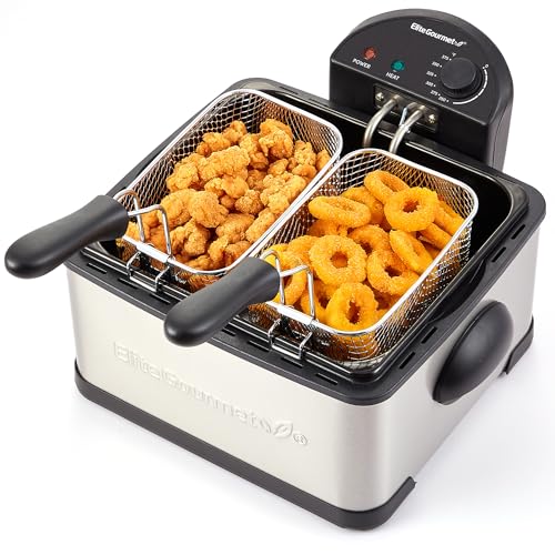 Elite Gourmet 4.5Qt Deep Fryer with Dual 2Qt Stainless Steel & Black Baskets - Split Tank