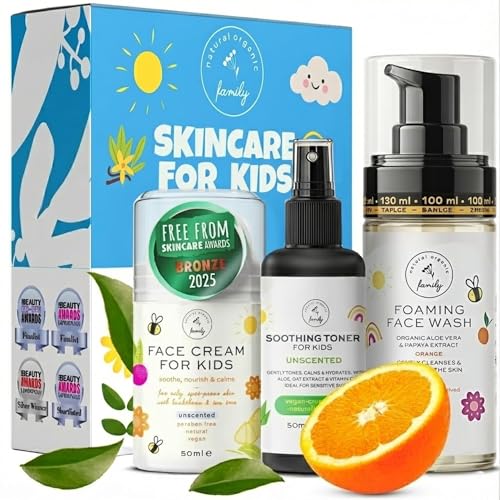 Kids Skincare Set - Unscented & Orange 3-Step Routine for Sensitive Skin