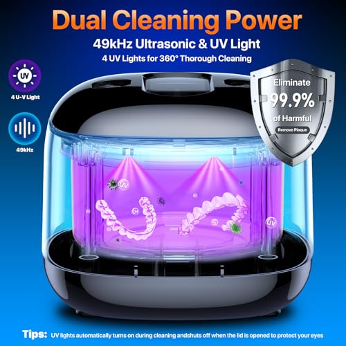 Black Ultrasonic Retainer & Denture Cleaner Machine 49KHz 220ML with Digital Timer