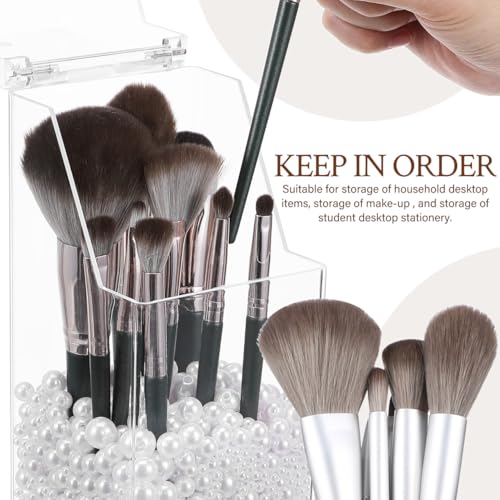 Zerodeko Acrylic Makeup Brush Holder with Lid Clear Pen Holder Storage Box for Desktop Organizing Makeup Brushes Stationery Small Items Home Office