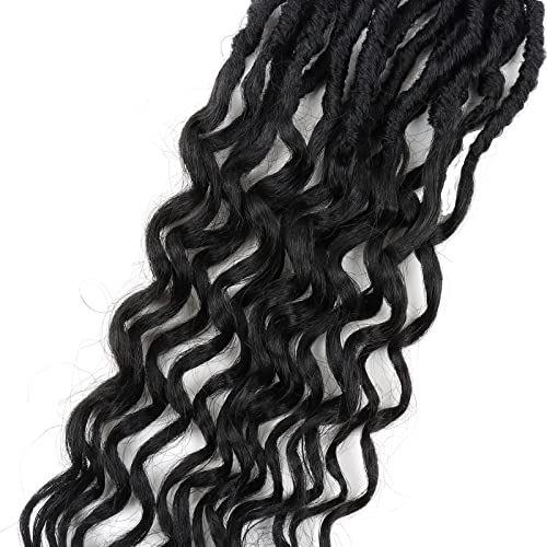 18 Inch Faux Locs Crochet Hair - Soft Wavy Locs with Curly Ends, 8 Packs of 1B