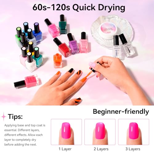 Nailshion Z16Colors-Rainbow Charm 16-Color Quick Dry Nail Polish Set No Lamp Needed