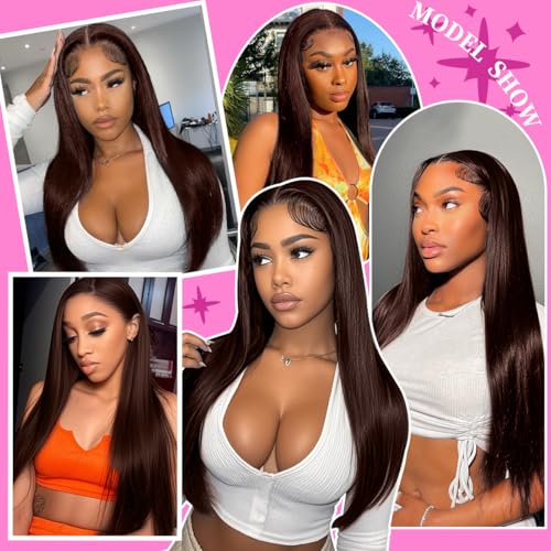 Auburn Synthetic Lace Front Wig 26 Inch Pre-Plucked Layered Straight Wig for Women