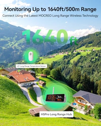 WiFi Refrigerator Thermometer with Long Range LCD Hub Waterproof Sensor & App Alerts - Kitchen & RV