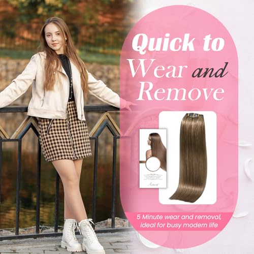 12 Inch Ash Brown Clip-In Hair Extensions - Remy Human Hair, 7 Pieces