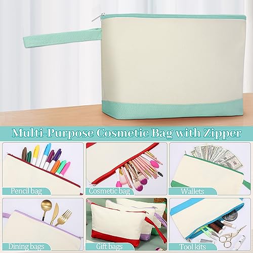Silkfly 30 Pcs Cotton Canvas Makeup Bags Canvas Cosmetic Zipper 10.2 x 5.5 x 2 Inches Blank DIY Pouch Bag Bulk with Bottom Pencil Case Travel Toiletry Pouch for Women (Cute)
