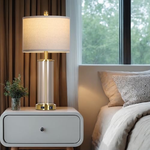 26-Inch Gold Glass Table Lamps Set of 2 - Dimmable Touch Control Bedside Lamps with USB & Power Outlet - Modern Living Room Decor Variation: Gold-26-Inch-2PK