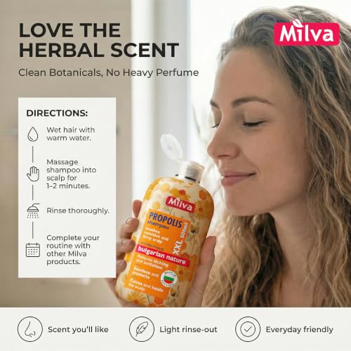 Milva Itchy Scalp Shampoo with Propolis - 17 Fl Oz Natural Dandruff Relief