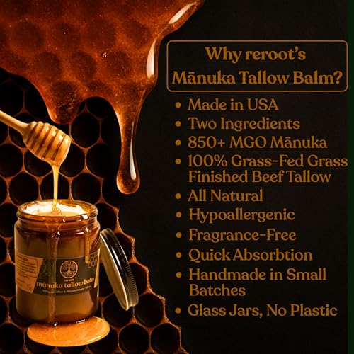 Manuka Honey Beef Tallow for Skin ~2 INGREDIENTS~ 100% Grass-Fed Tallow and Honey Balm - Whipped & UNSCENTED Tallow Face Moisturizer - Hydrating Tallow Balm for Men, Women, Kids & Babies (9oz)