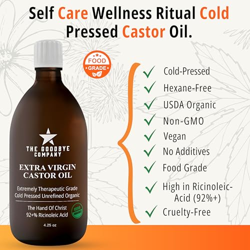 The Goodbye Company Organic Cold Pressed Castor Oil 4.25oz Pack of 2 - Hair, Skin & Lash Nourishment