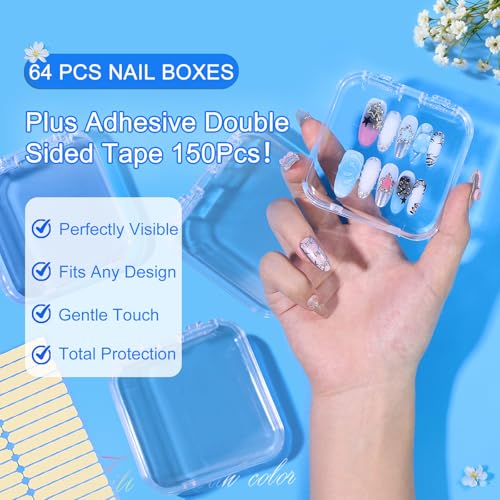 Clear 64 Pcs Acrylic Nail Storage Boxes with Double-Sided Tape - Raisetip