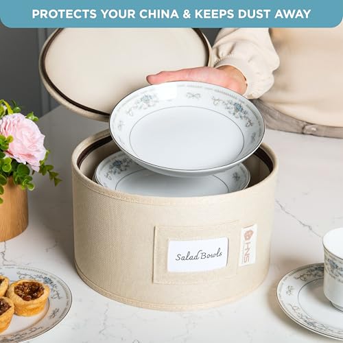8 Pack Beige Storage Hard Shell Containers - Padded Dishware Moving Boxes