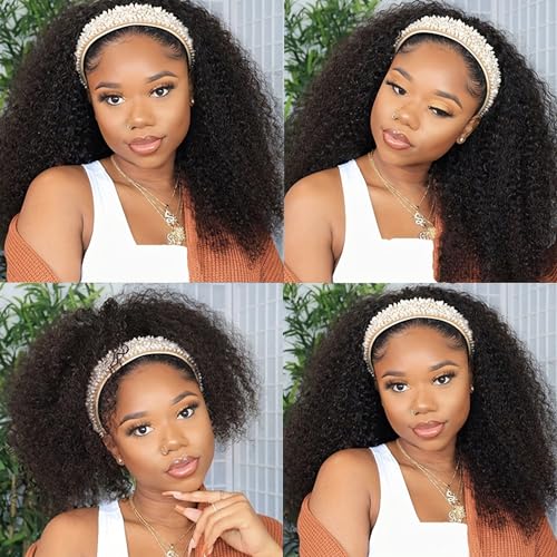 Coshgirl KC Natural Color 20 Inch Kinky Curly Headband Wig 150% Density Human Hair
