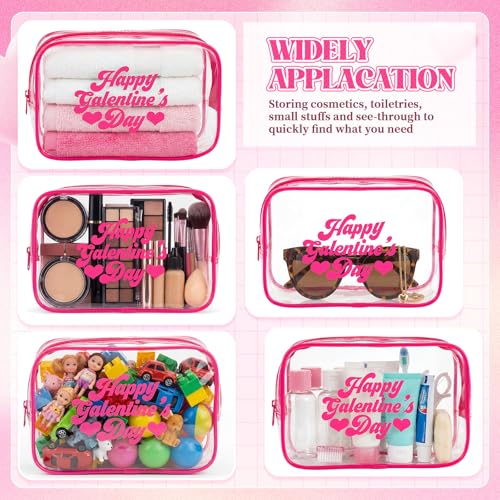 12 Pcs Galentine's Day Clear Makeup Bags with Frame - Hot Pink Gift Set