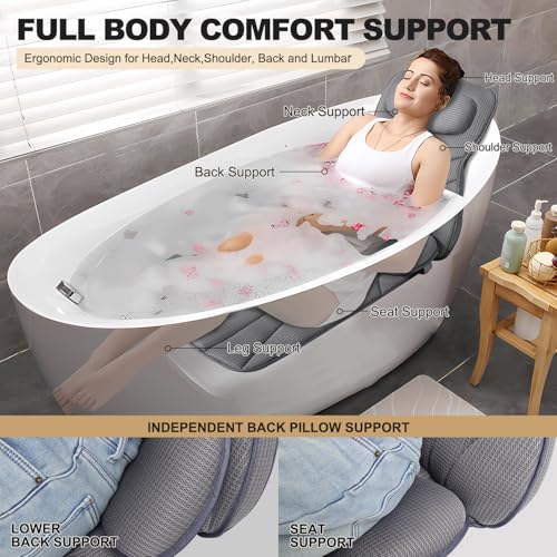 Gray Extra Long Bath Pillow with Lumbar Support - 4D Air Mesh Spa Cushion
