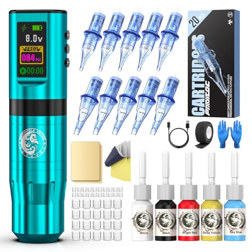 Wireless Tattoo Gun Kit - Blue Cordless Ink Pen for Artists & Beginners