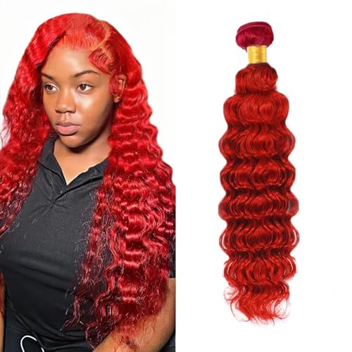 Red Deep Wave Human Hair Bundles 26 Inch - Unprocessed Brazilian Virgin Hair - #RED D