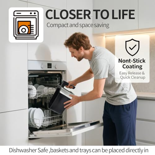 TomaChef 5.3QT Air Fryer with View Window & 10 Cooking Presets - Black, Medium