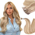 I Tip Hair Extensions Human Hair Ash Brown Highlighted Bleach Blonde 16 Inch - Dark Blonde to Light Blonde, 50g, Reusable, Easy to Install Variation #18/613