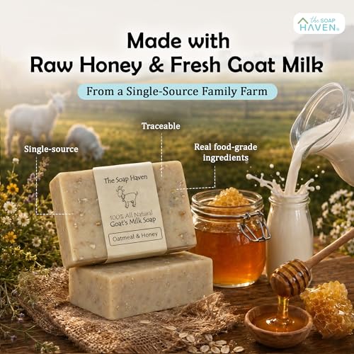 Oatmeal & Honey Goat Milk Handmade Soap Bar for Sensitive Skin - USA