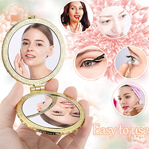 Gold Edge Compact Mirror Set - 16 Pcs Floral Purse Mirrors with Different Shapes