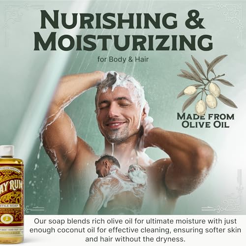 Organic Bay Rum Castile Liquid Soap - Concentrated Natural Body Wash for Men & Women, 1 Gallon