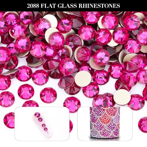 Novani Fuchsia Rhinestones 1440pcs Flat Back Round Rhinestone Style 2088 Sparkly Crystal Gemstones for Nail Art and Crafting SS20,4.6-4.8mm