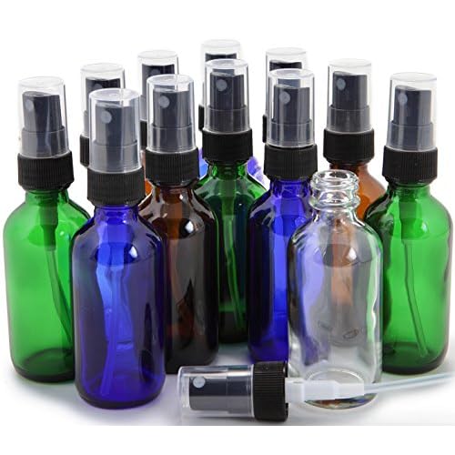 Vivaplex, 12, Assorted Colors, 2 oz Glass Bottles, with Black Fine Mist Sprayers