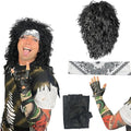 80's Rock Star Costume Men - Black Wig with Headband, Tattoo Sleeve & Glove - 80s Metal Rocker Outfit Variation of THIS listing