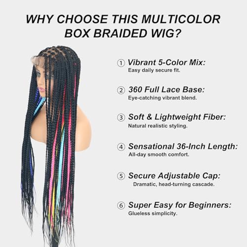 Multicolor 36 Inch Full Lace Knotless Braided Wig with Baby Hair - ItsUHair