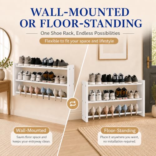 White 3 Pack 3-Tier Wall Mounted Shoe Rack Adjustable Hanging Shoe Organizer