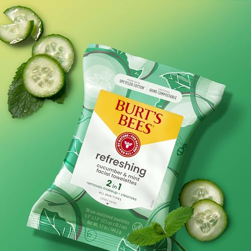 Burt's Bees Cucumber & Mint Facial Wipes 30 Pack (3-Pack) - Natural Makeup Remover & Cleanser