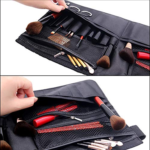 Beautybaby Artist Professional Makeup Brush Waist Bag Cosmetic Portable Multi Pockets Bag with Belt Strap Black