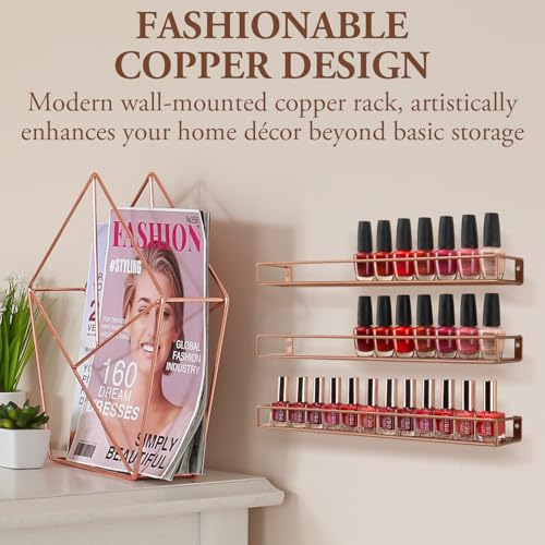 MyGift Modern Copper Metal Wall Mounted Display Racks, Set of 3