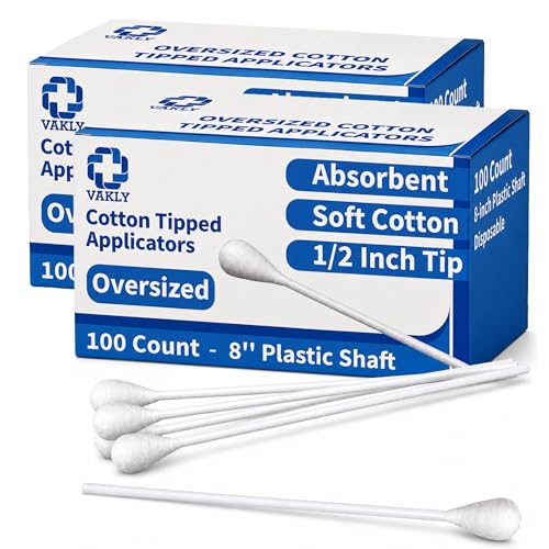 Vakly 8-Inch Oversized Cotton Tipped Applicators Pack of 2 - 200 Count Extra Long Swabs