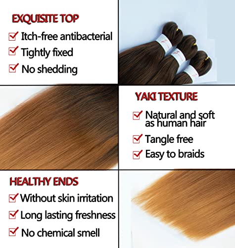 Pre Stretched Braiding Hair Extensions 42 Inch 8 Bundles - Yaki Texture, Itch-Free Synthetic Fiber, Includes Crochet Needle & Accessories - #1B/30/27