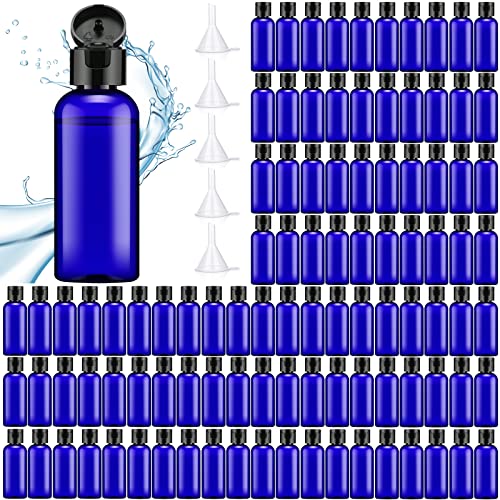 100 Pack 2 oz Travel Plastic Lotion Bottles with Flip Caps - Blue