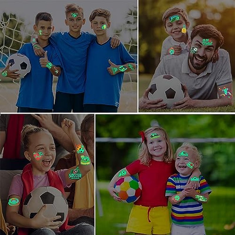 200 Pcs Soccer Sports Temporary Tattoos for Kids, Glow In The Dark Tattoos for Boys and Girls, Soccer Fake Tattoo Stickers for Adults Kids Goody Bag Stuffers Prizes Party Favors