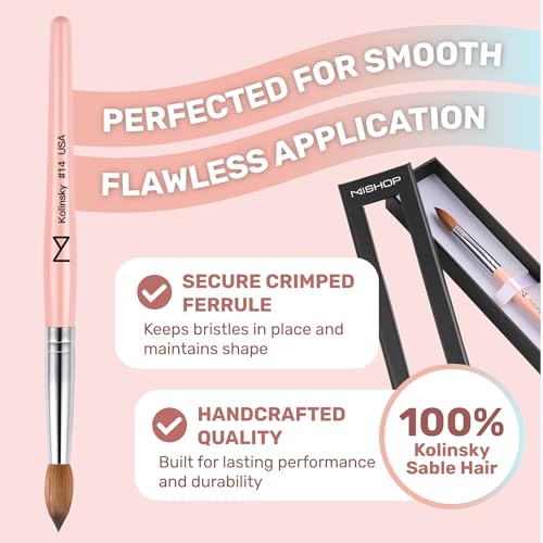 Professional Acrylic Nail Brush Size 14 - Kolinsky Pink Nail Art Tool