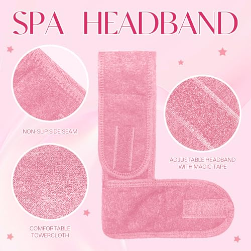 Pink Adjustable Spa Headbands 30 Pack Non-Slip Facial Hair Wraps for Face Washing, Makeup & Yoga - SHENGYIWA