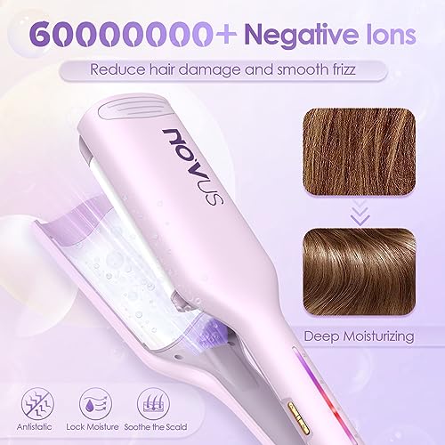 NOVUS Purple 1.25 Inch Curling Iron & Hair Waver with Ceramic Dual Barrel, Ionic Technology, Auto Shutoff