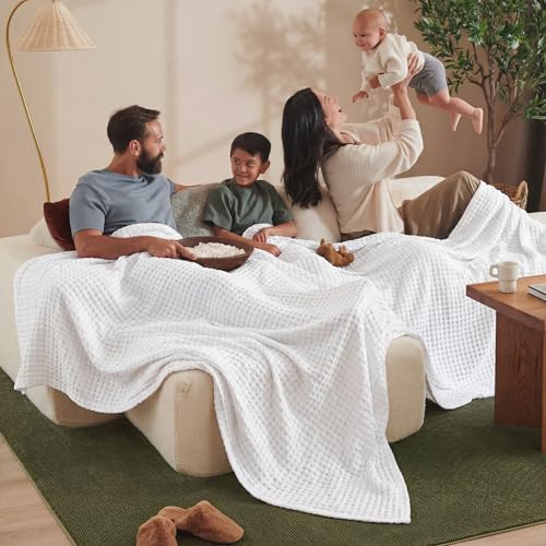 Oversized King Cooling Waffle Blanket for Hot Sleepers - White