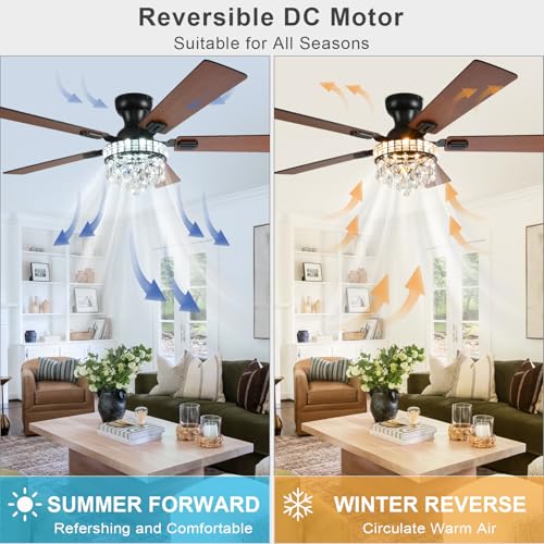 Black & Walnut 52-Inch Flush Mount Ceiling Fan with Light & Remote