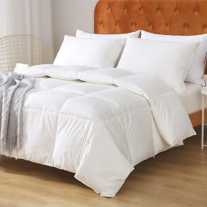 White Queen Medium Weight Down Comforter - All-Season Organic Duvet Insert