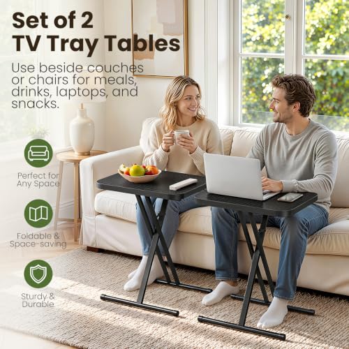 Kitstorack Black Folding TV Tray Tables Set of 2 No Assembly Rounded Metal Rims