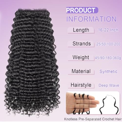 Peliri 20 Inch Feather Crochet Hair Extensions 50 Strands Deep Wave Curly Synthetic Hair for Black Women