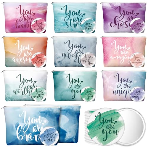 Inspirational Employee Appreciation Gifts Set - Pastel Makeup Bags & Compact Mirrors, 60 Pieces