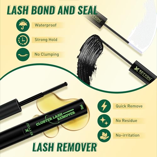 KEYYOULASH Lash Clusters Kit Thick 120pcs 8-18MIX Lash Extension Kit Volume Lash Clusters with Bond and Seal,Remover,Applicators for DIY Eyelash Clusters at Home (KY01 Kit)
